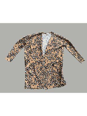 Texas True Threads Leopard Print Longline Open Cardigan With Pockets Womens Size